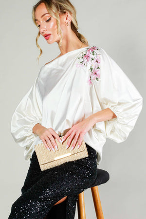 Floral Embroidered Satin Blouse