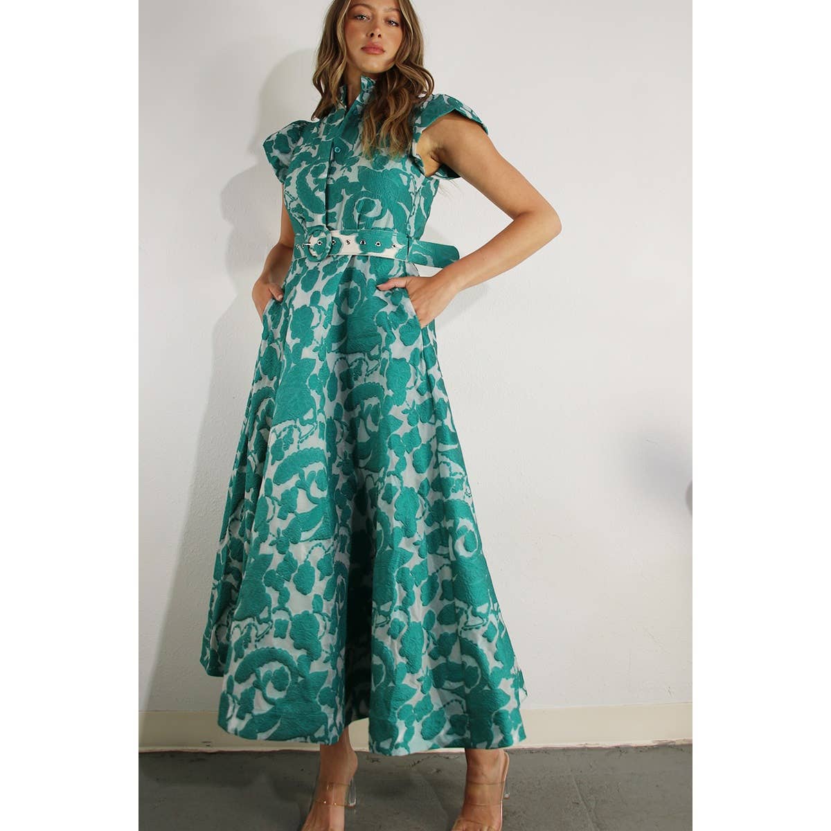 Embossed Print Midi Dress