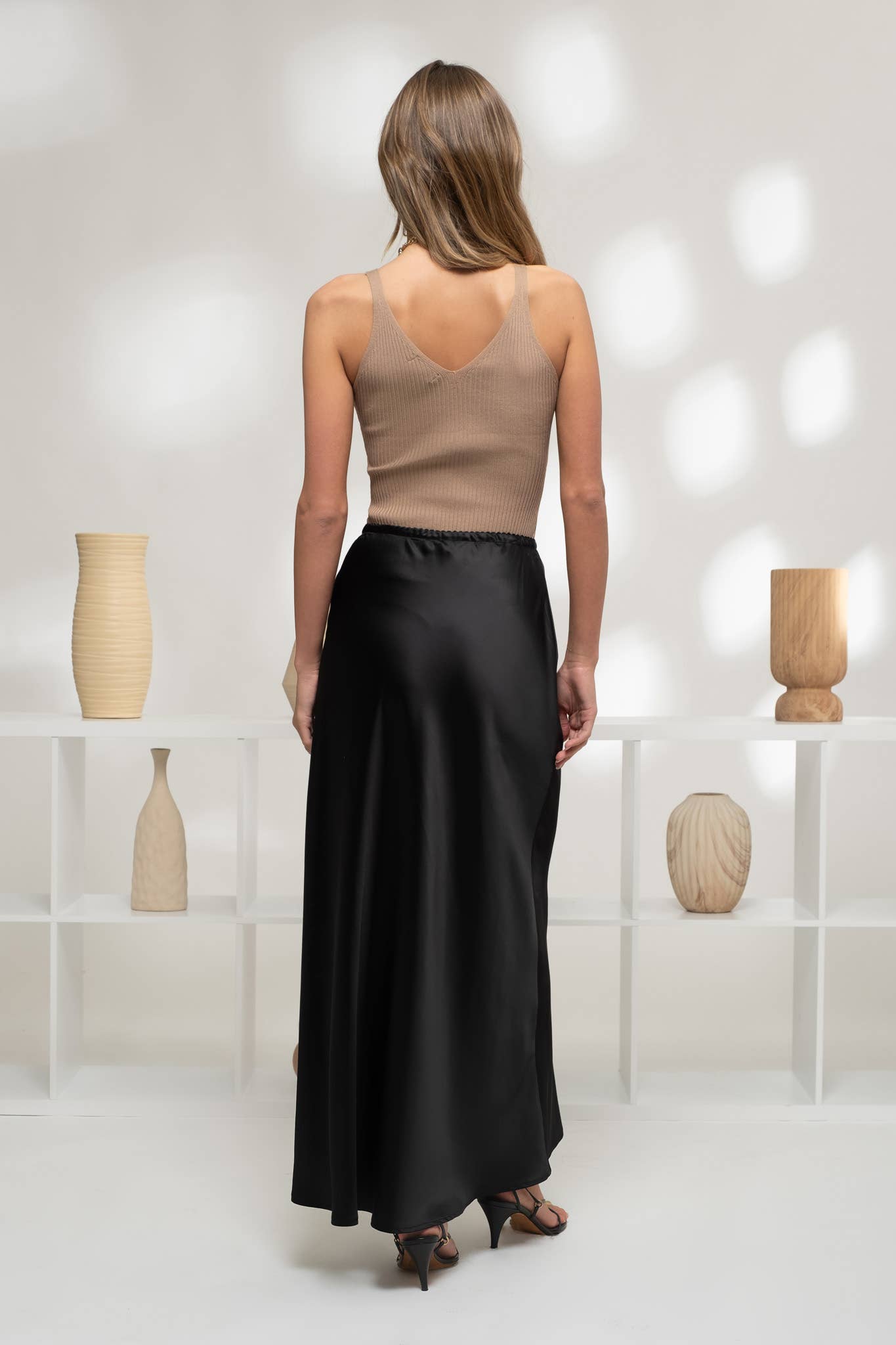 VNeck Knit Cami - Tan & Ivory