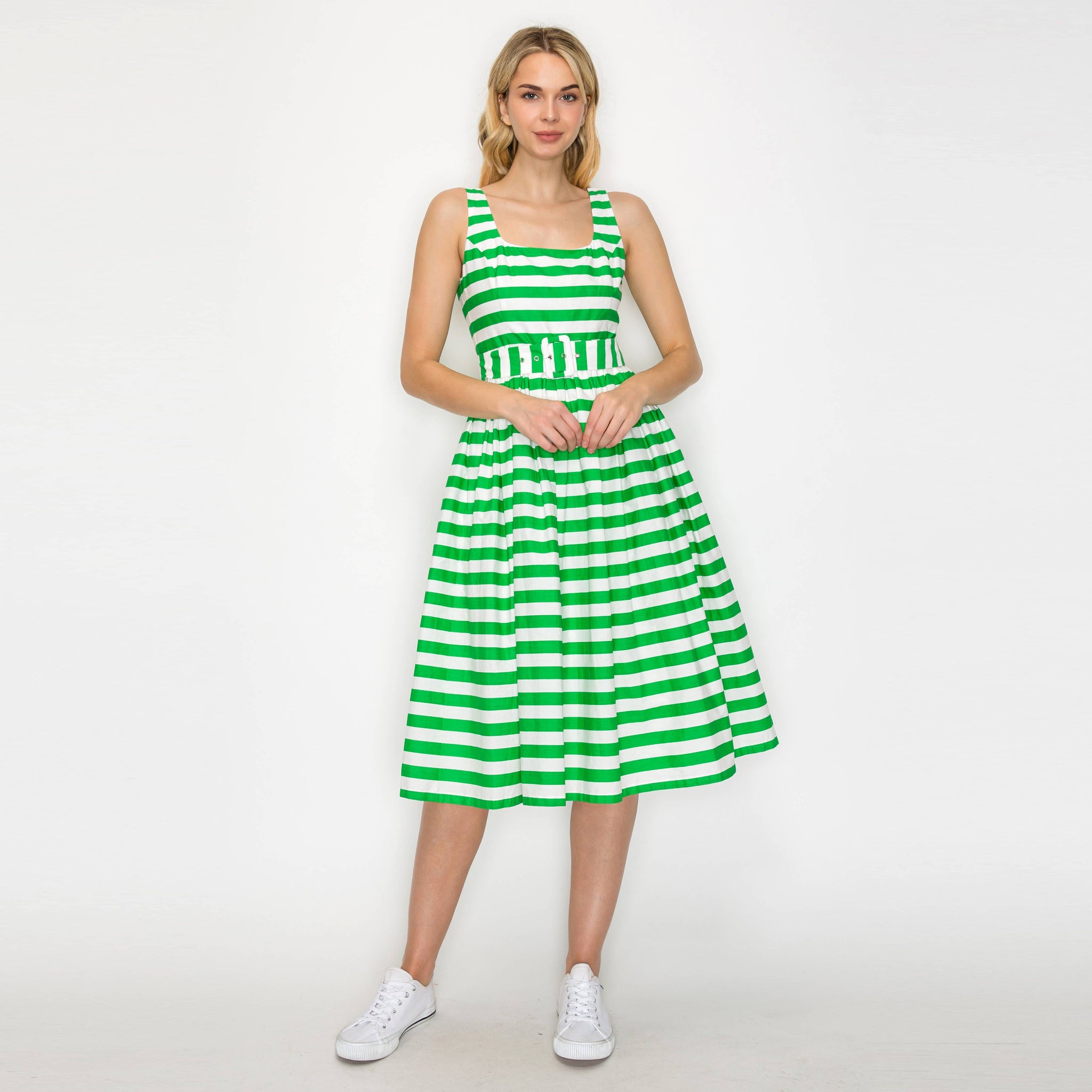 Lucky Green Stripe Classic Midi Dress