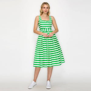 Lucky Green Stripe Classic Midi Dress