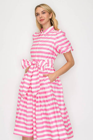 Pretty in Pink Stripe Shirt Midi Dress