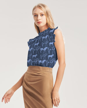 Blue Horse Ruffle Top