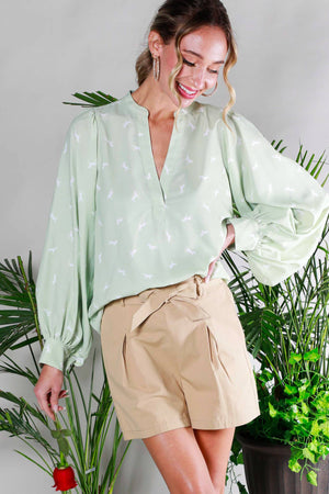 Horse Print Balloon Sleeve Blouse