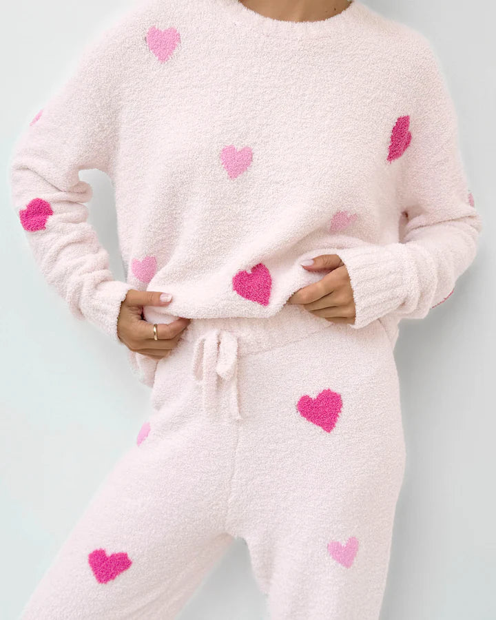 Pink Multi-Heart Fuzzy Sweater PJ Set