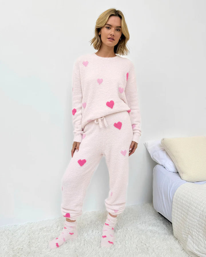 Pink Multi-Heart Fuzzy Sweater PJ Set