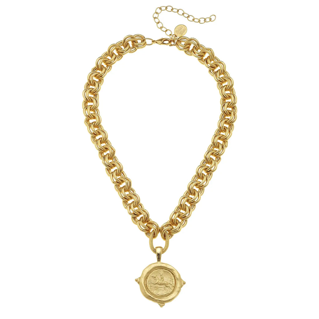 Gold Equestrian Intaglio Necklace