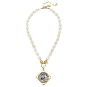 Gold and Silver Horse Head on Genuine Freshwater Pearls