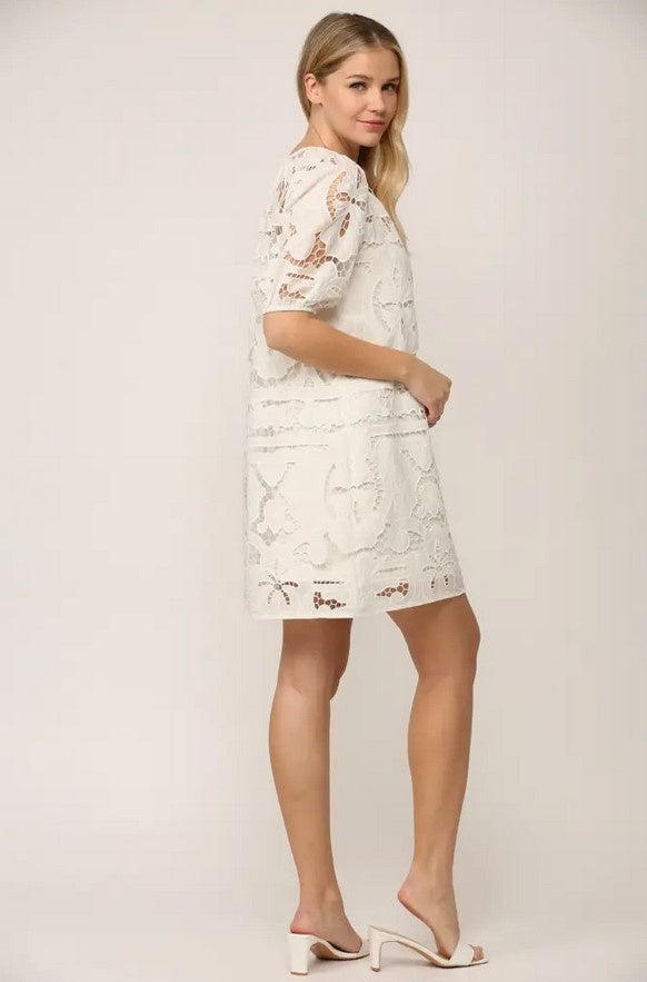 white Embroidered Shift Dress