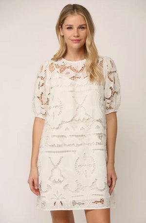 white Embroidered Shift Dress