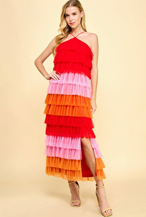 Red Layered Tulle Dress