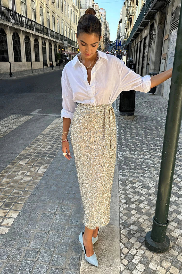 Sequin Maxi Wrap Jaspre Skirt