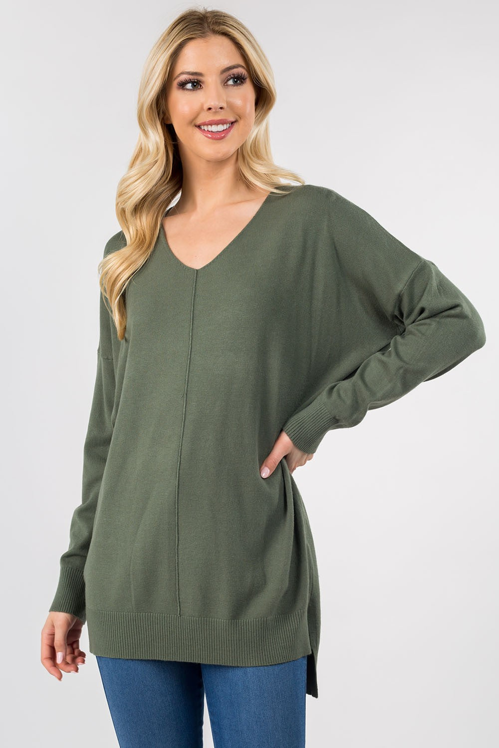 Moss Green V Neck Sweater