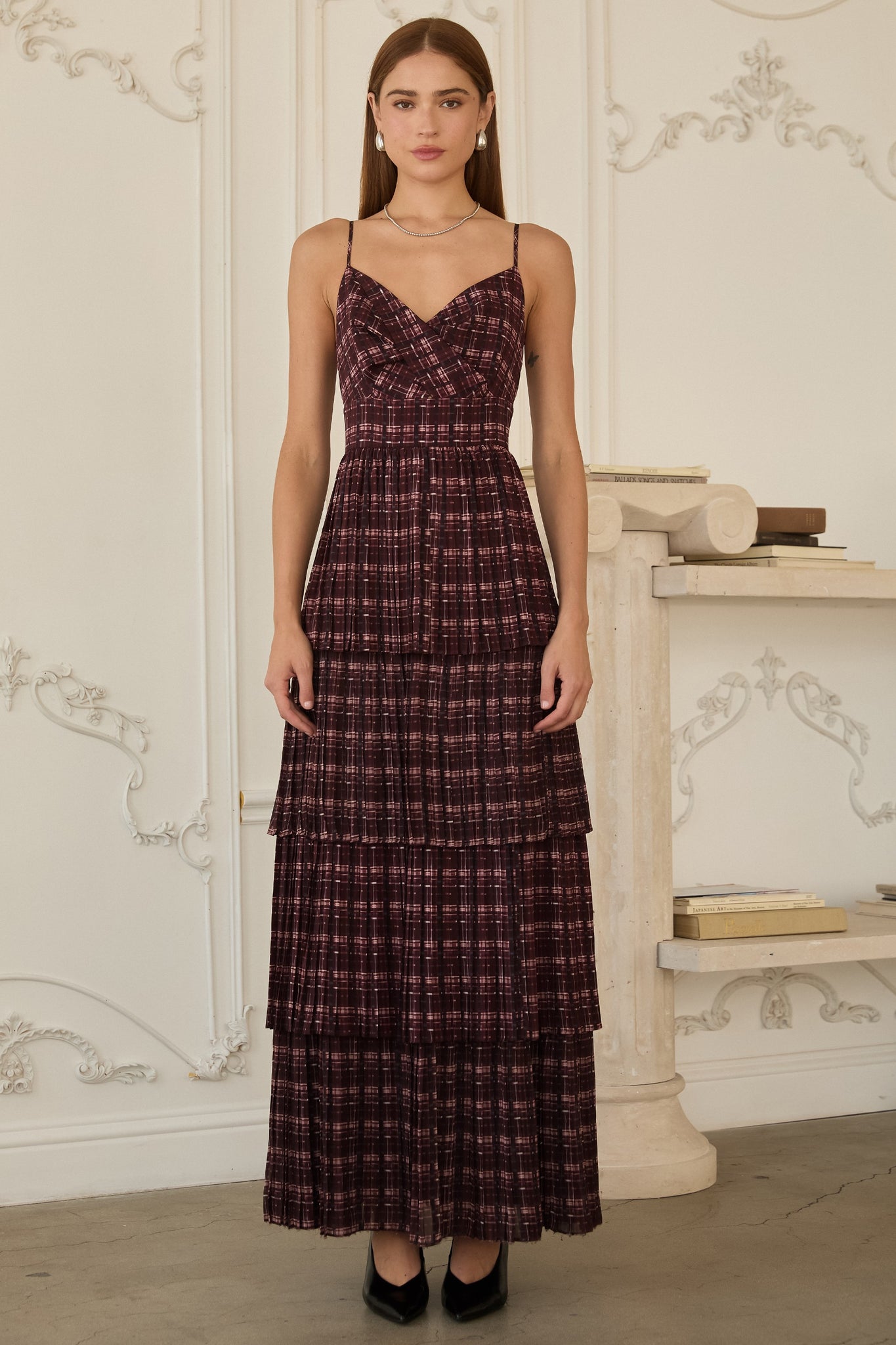 Plaid Tiered Maxi Dress M Plaid Tiered Maxi Dress M
