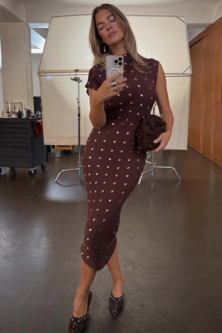 Chocolate Plisse Desiree Dress