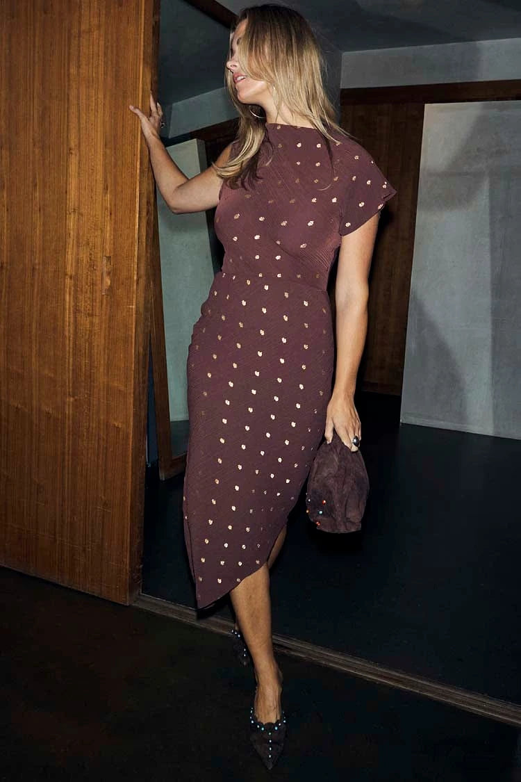 Chocolate Plisse Desiree Dress