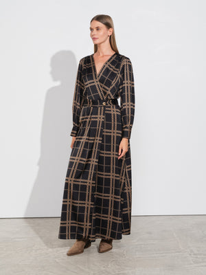 Long Printed Satin Dress