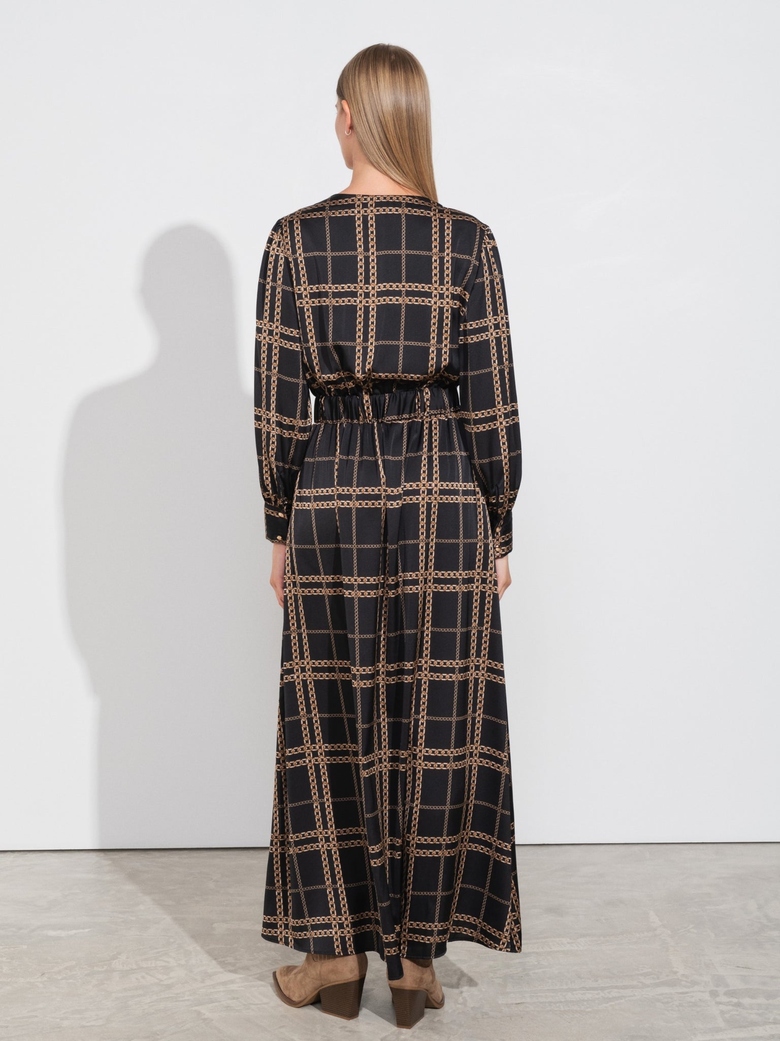 Long Printed Satin Dress