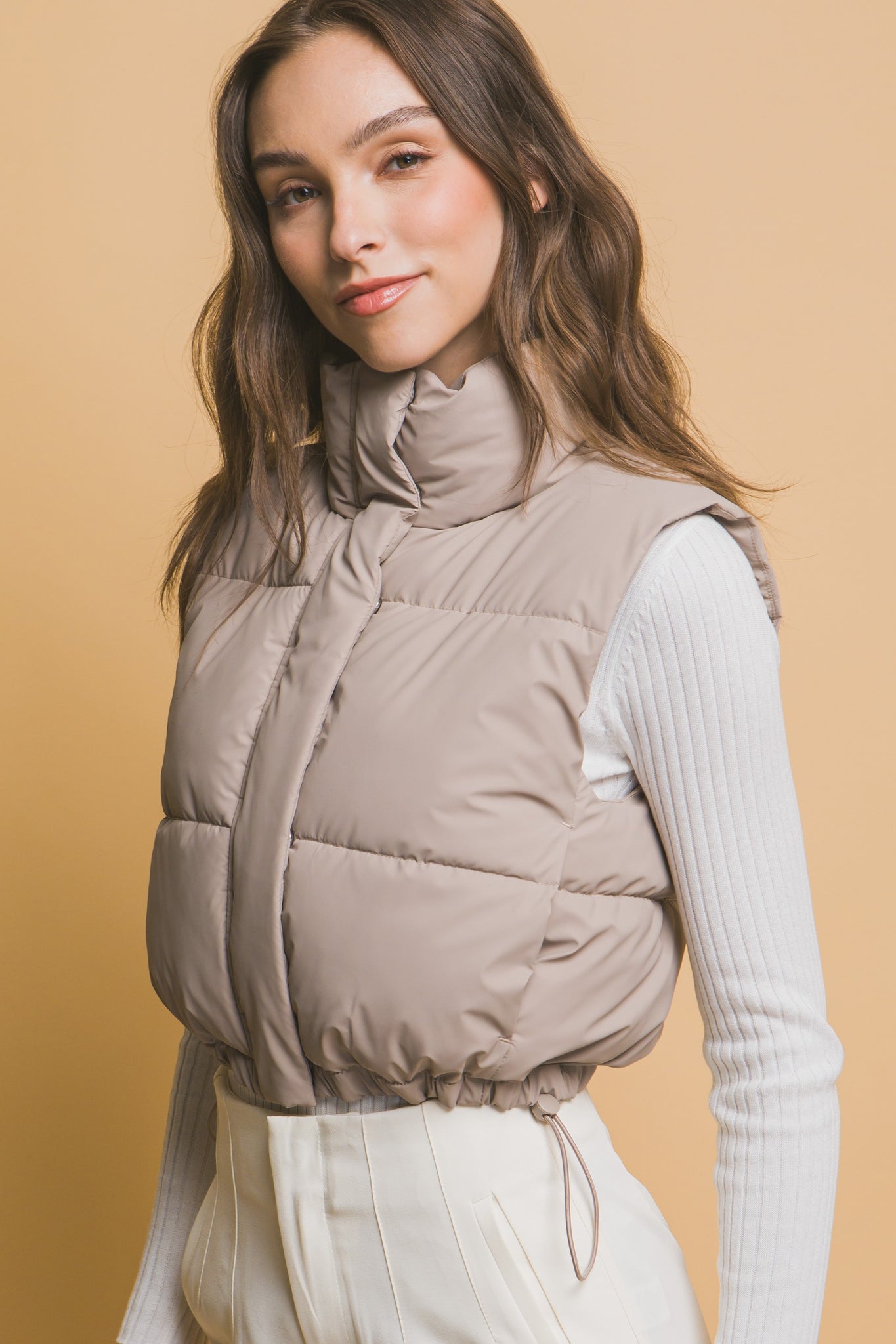 High Neck Cropped Puffer Vest