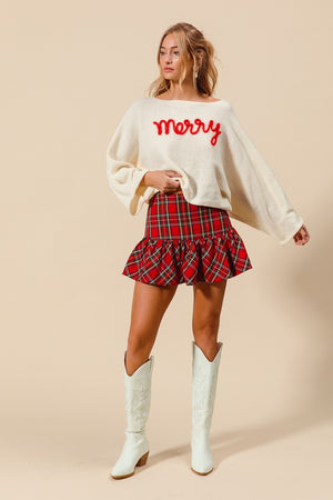 Mini Plaid Balloon Skirt