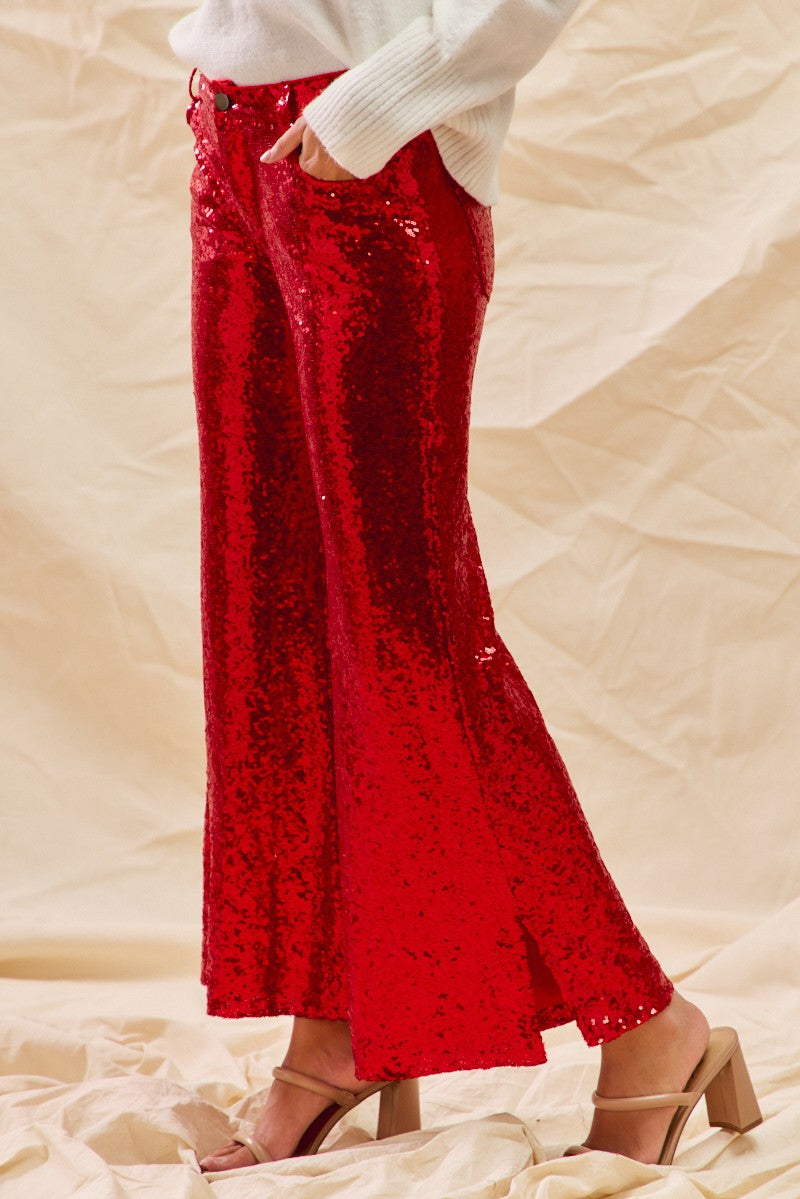 Sequin Mid Rise Leg Holiday Pants
