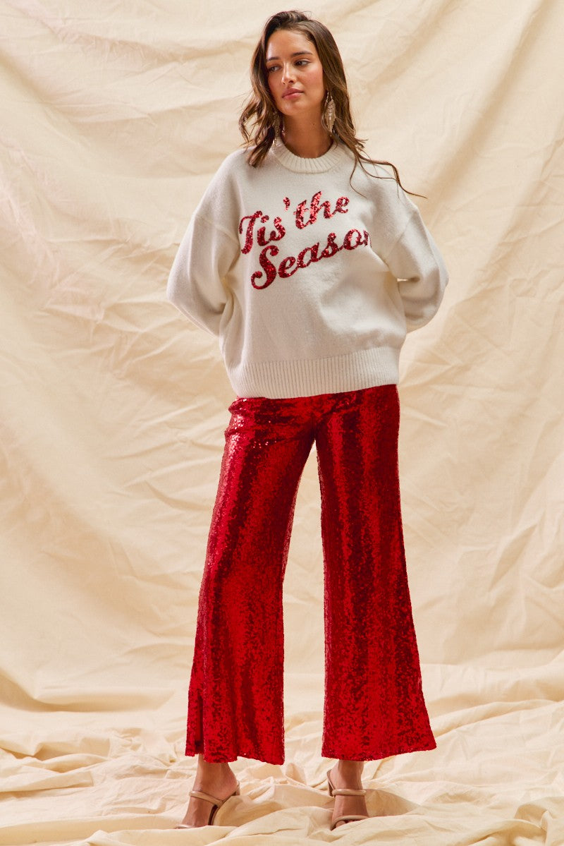 Sequin Mid Rise Leg Holiday Pants