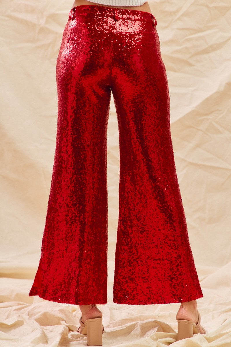 Sequin Mid Rise Leg Holiday Pants