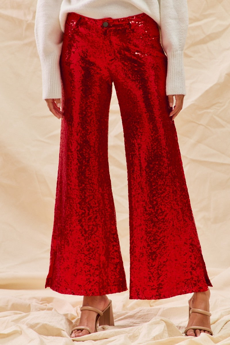 Sequin Mid Rise Leg Holiday Pants