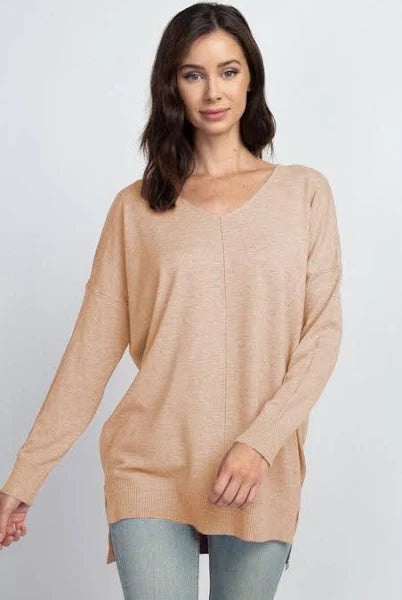 Heather Light Taupe V Neck