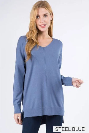 Steel Blue V Neck Sweater