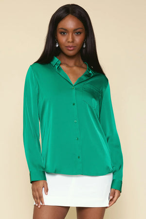 Green satin button up deals
