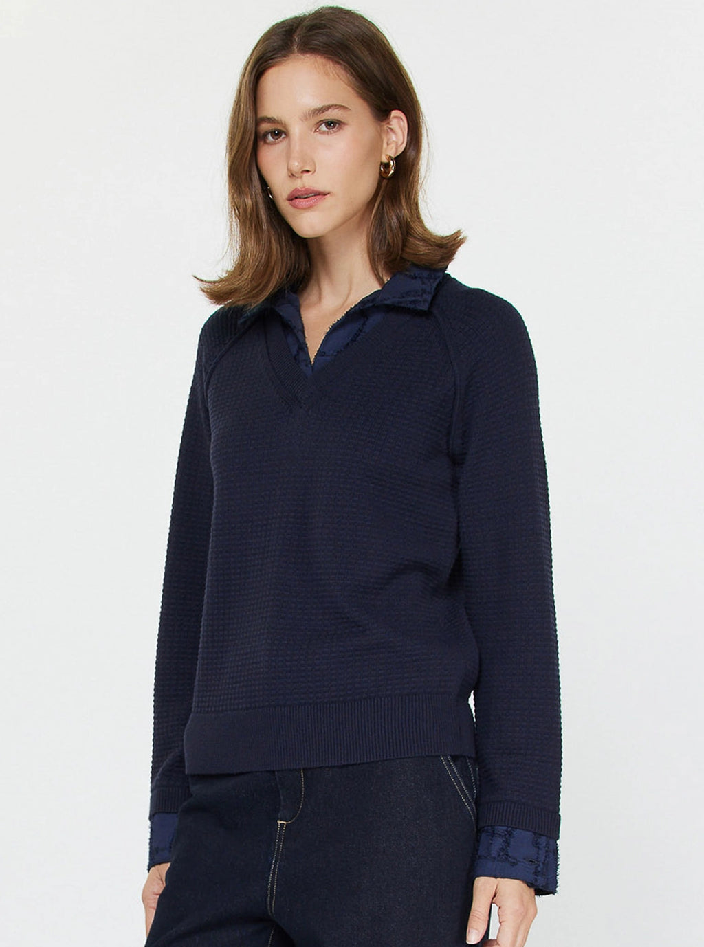 Mixed Media Collared Sweater