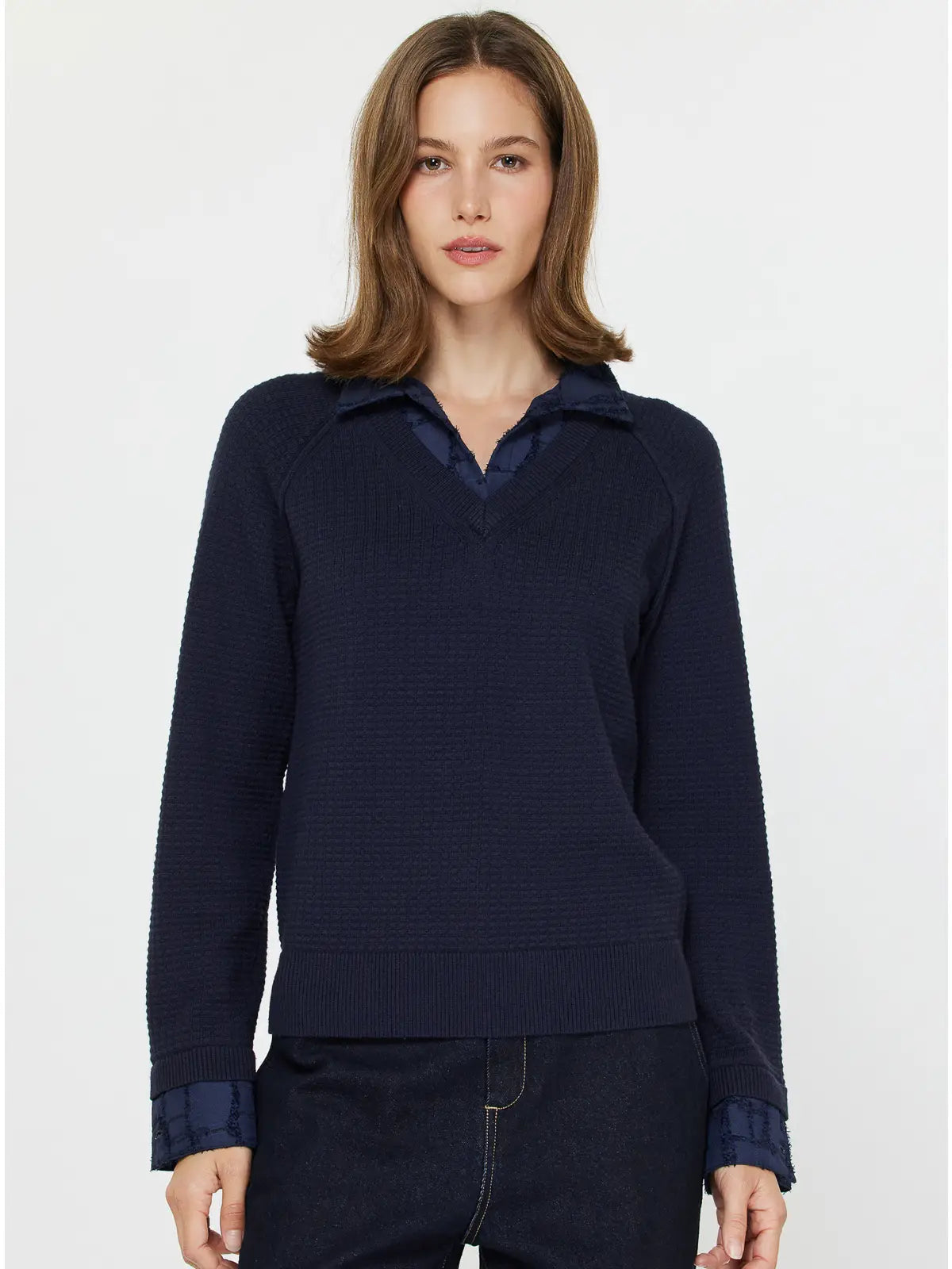 Mixed Media Collared Sweater