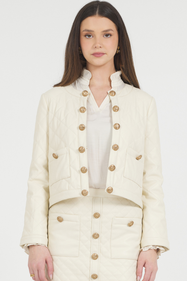 Cream Vegan Leather Jacket