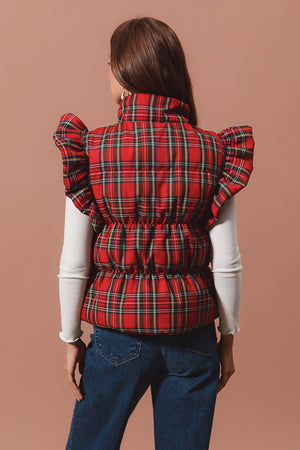 Ruffle Plaid Puffer Vest