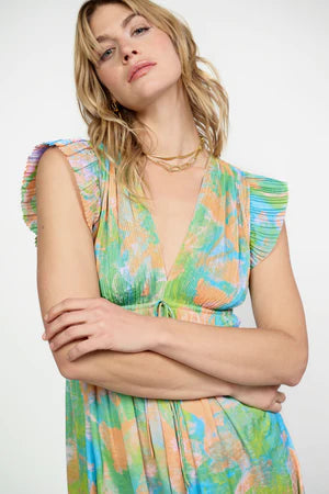 Mara Abstract Pleated Maxi Dress