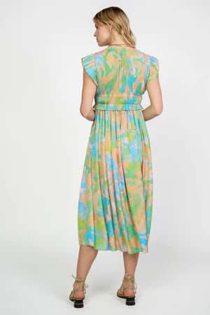 Mara Abstract Pleated Maxi Dress
