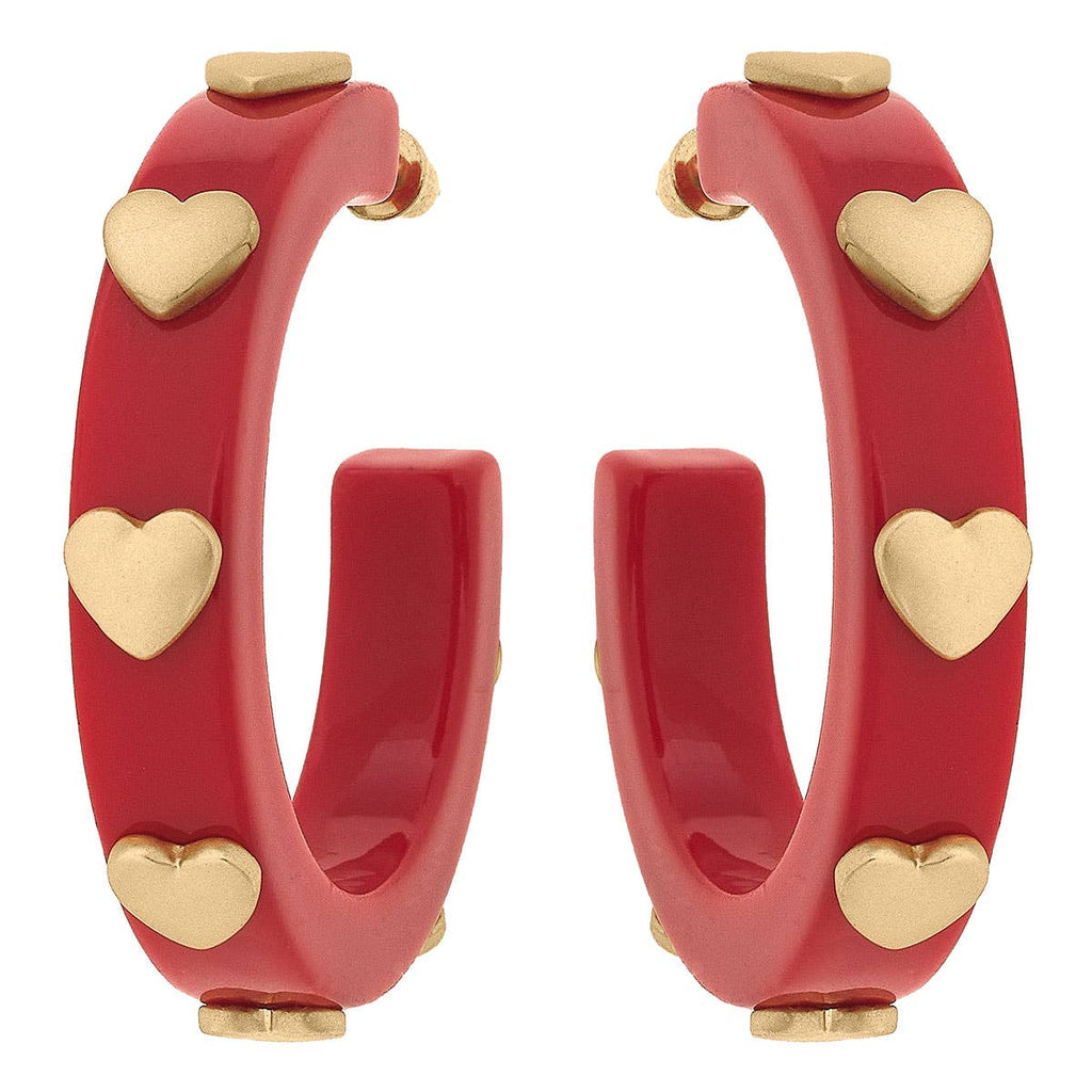 Canvas Style - Libby Heart Resin Hoop Earrings: Red