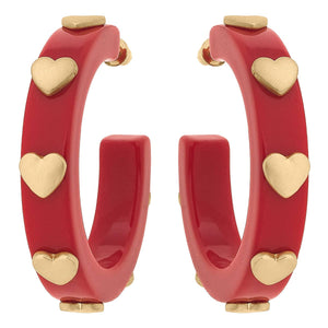 Canvas Style - Libby Heart Resin Hoop Earrings: Red