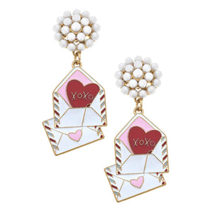 Canvas Style - XOXO Enamel Love Note Earrings in Pink & Red