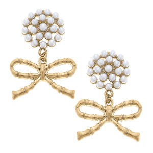CANVAS Style - Lena Bamboo Bow with Pearl Cluster Earrings in Worn Gold