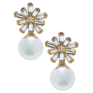Evelyn Rhinestone & Pearl Drop Earrings: Clear