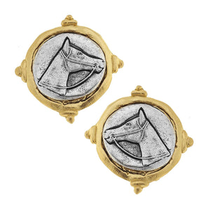 Susan Shaw - Gold and Silver Intaglio Horse Earrings