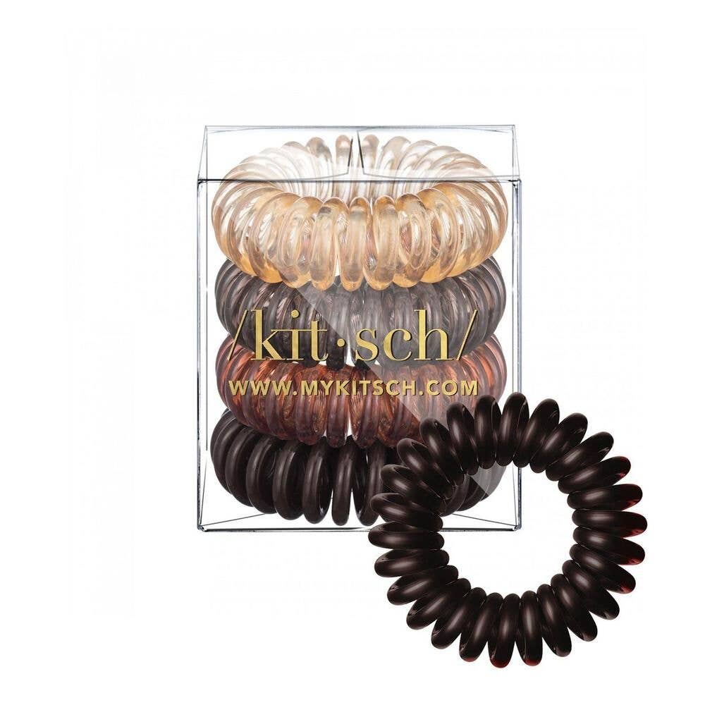 KITSCH - Spiral Hair Ties 4 Pack - Brunette