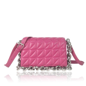 JC Unique Wholesale Ltd - Flo Quilted Metal Chain Shoulder Bag - Pink