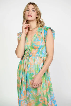 Mara Abstract Pleated Maxi Dress