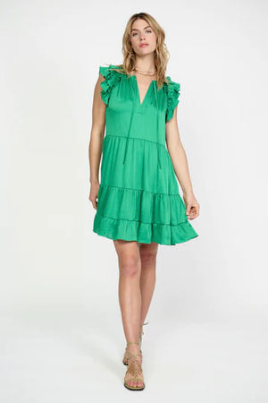 Emerald Flutter Sleeve Dress
