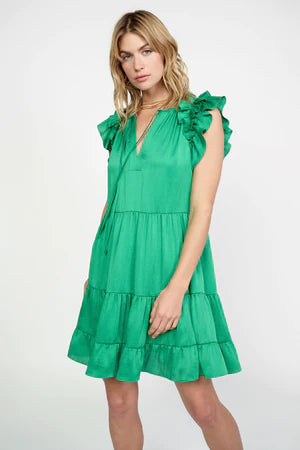 Emerald Flutter Sleeve Dress