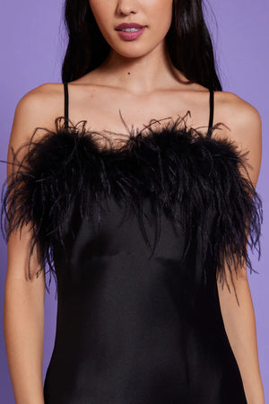 Black Feather Trim Slip Dress