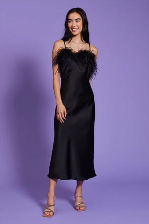 Black Feather Trim Slip Dress